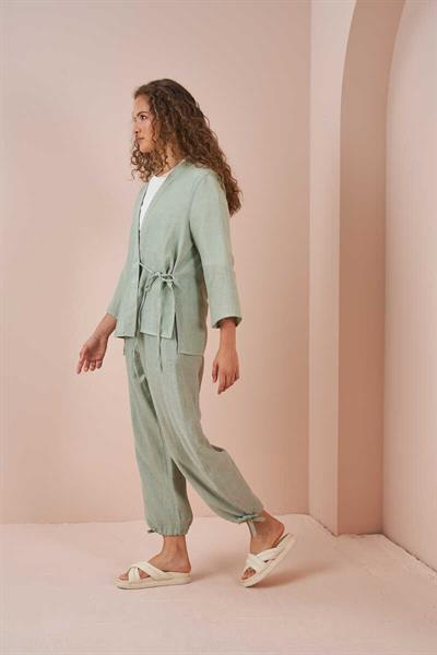Kruvaze Kimono Müslin Bluz Yeşil