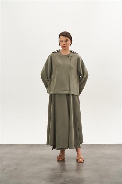 Kruvaze Modal Etek Haki