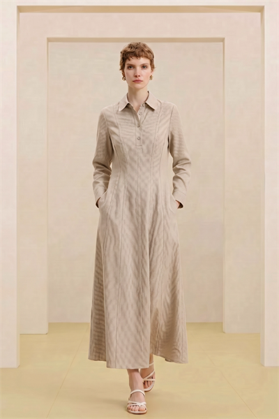 LENA | Parçalı Denim Elbise Bej
