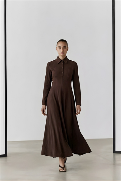 LENA | Parçalı Denim Elbise Kahve