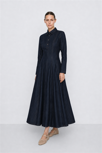 LENA | Parçalı Denim Elbise Lacivert