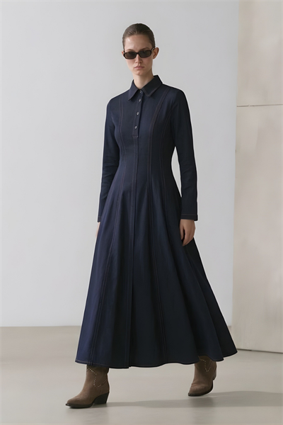 LENA | Parçalı Denim Elbise Lacivert