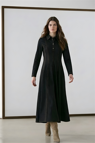 LENA | Parçalı Denim Elbise Siyah