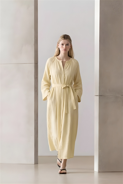 LİNA | Ferace Müslin Elbise Butter Yellow