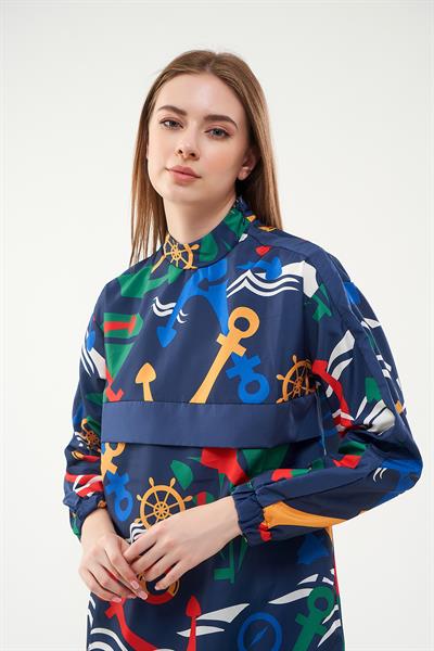 Marin Desenli Tesettür Mayoo Laci Kısaa