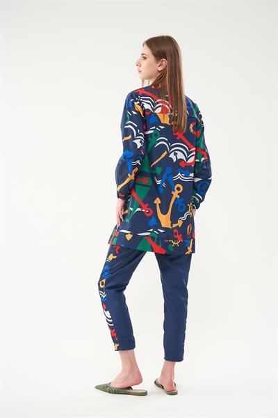 Marin Desenli Tesettür Mayoo Laci Kısaa