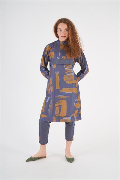 Maysa Desen Tesettür Mayo Gri Uzun