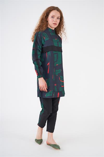 Maysa Desen Tesettür Mayo Siyah Kısa