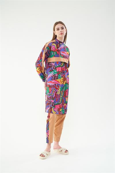 Mercan Desen Tesettür Mayo Kahve Uzun