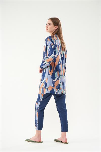 Mia Desenli Tesettür Mayo Lacivert Kısa