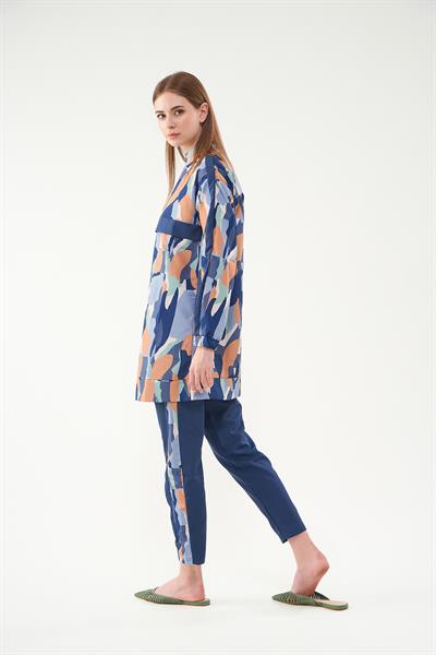 Mia Desenli Tesettür Mayo Lacivert Kısa