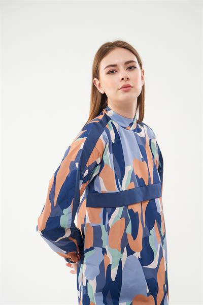 Mia Desenli Tesettür Mayo Lacivert Kısa