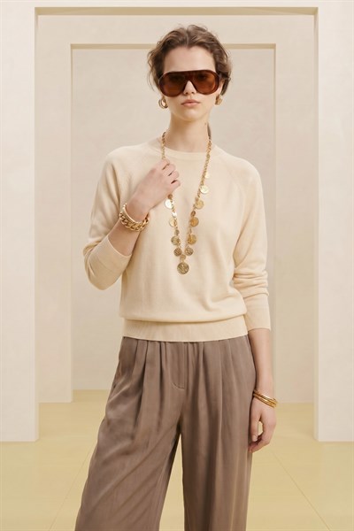 MİLA | Rahat Kesim İnce Dokulu Triko Bluz Ekru