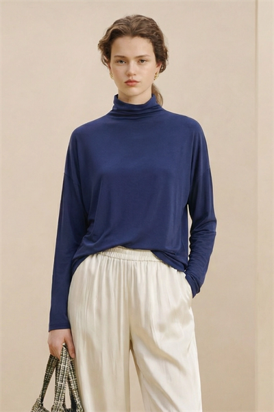 NORA | Dik Yaka Rahat Kesim Bluz İndigo