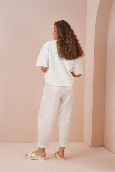 Stitched Front Linen Trousers Ecru