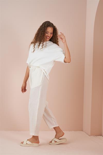 Stitched Front Linen Trousers Ecru