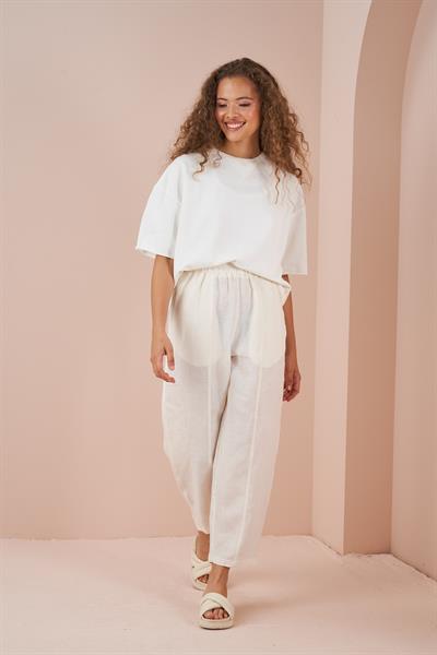 Stitched Front Linen Trousers Ecru