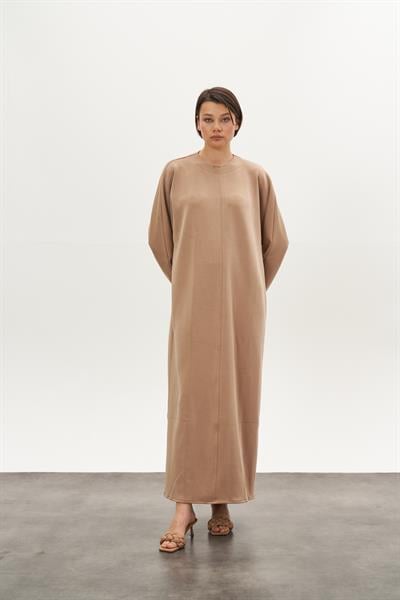 Önü Dikişli Modal Elbise Camel