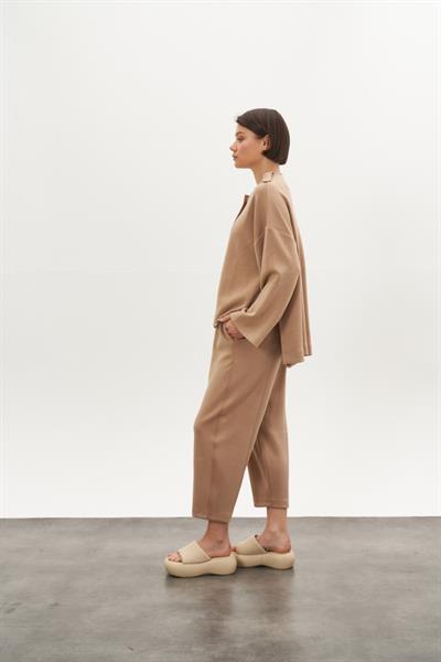 Önü Dikişli Modal Pantolon Ceket Alt Üst Takım Camel