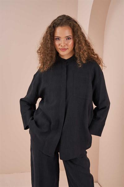 Oversize Ceket Tunik Keten Siyah