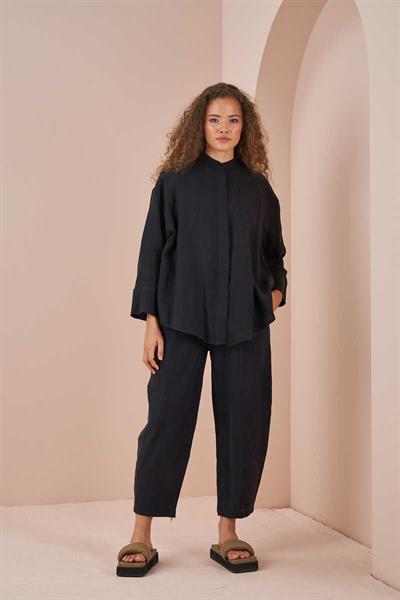Oversize Ceket Tunik Keten Siyah