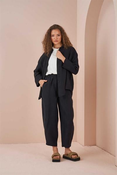 Oversize Ceket Tunik Keten Siyah