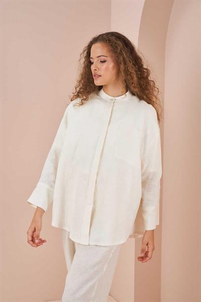 Oversize Ceket Tunik Paperbag Pantolon Takım Ekru