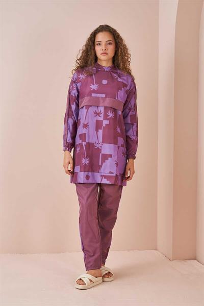 Palmiye Desen Tesettür Mayo Kısa Gül Kurusu