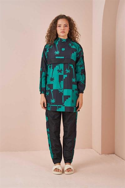 Palmiye Desen Tesettür Mayo Kısa Siyah