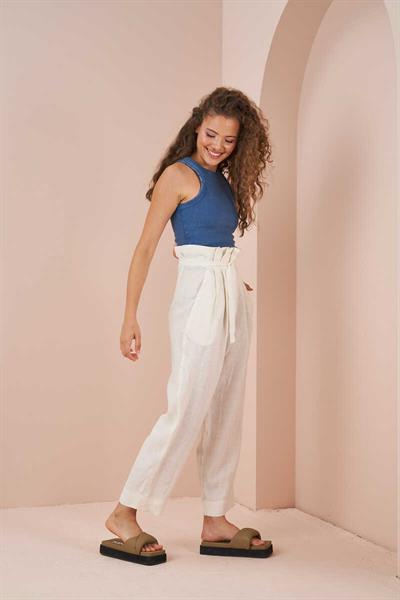 Paperbag Linen Trousers Ecru