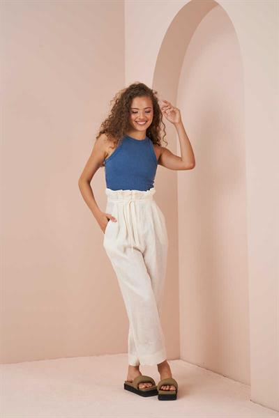 Paperbag Linen Trousers Ecru