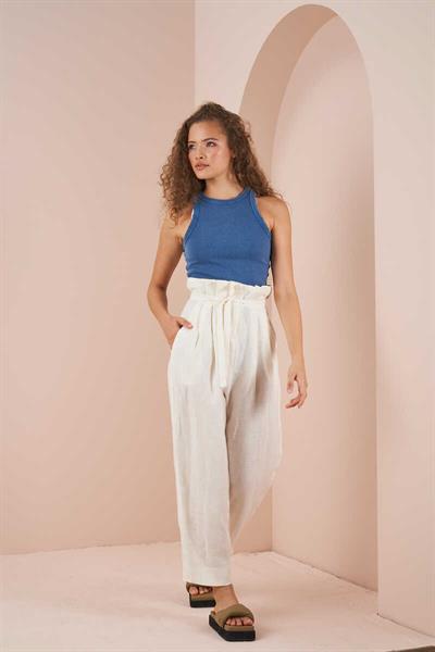Paperbag Linen Trousers Ecru