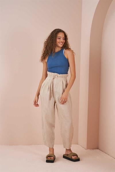 Paperbag Linen Trousers Stone