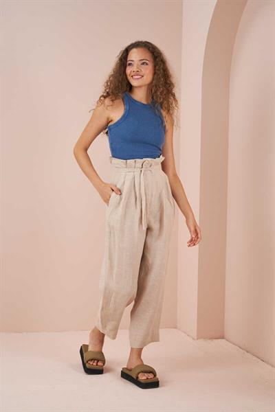 Paperbag Linen Trousers Stone