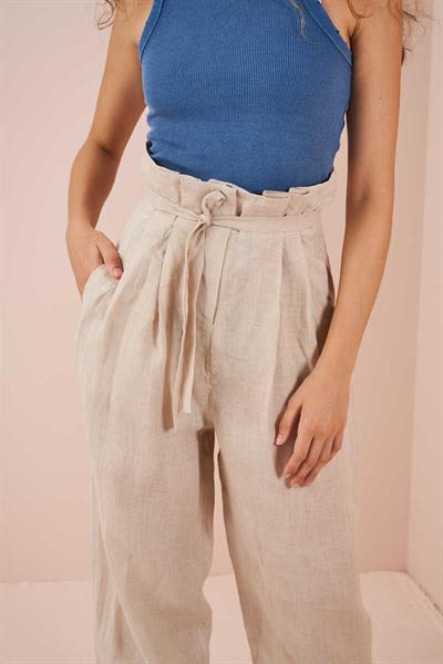 Paperbag Linen Trousers Stone