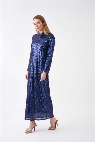 Payet Abiye Elbise Gece Mavisi
