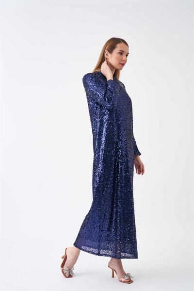 Payet Abiye Elbise Gece Mavisi