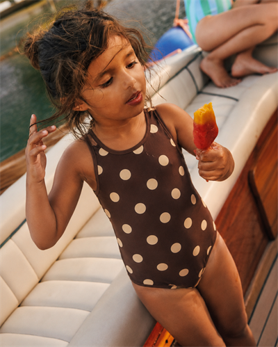 PEARL DOT | Butter Yellow Puantiyeli Kahve Çocuk Mayo