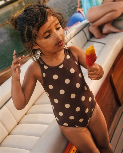 PEARL DOT | Butter Yellow Puantiyeli Kahve Çocuk Mayo
