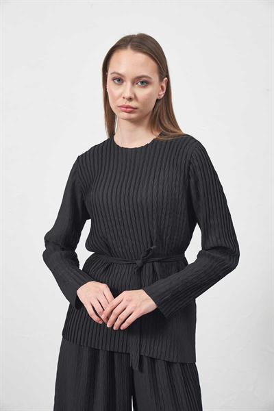 Pliseli Bluz Siyah
