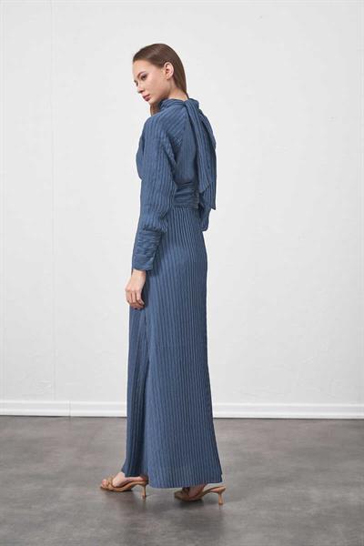 Pliseli Elbise İndigo