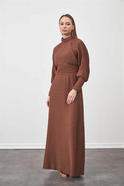 Pliseli Elbise Kahve