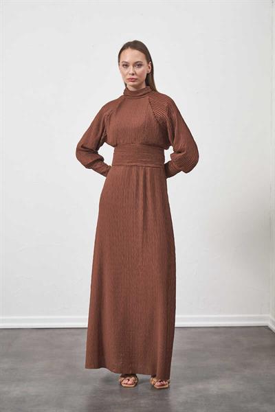 Pliseli Elbise Kahve