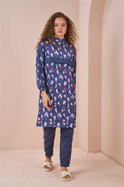 Polkadot Pattern Covered Swimsuit Long indigo