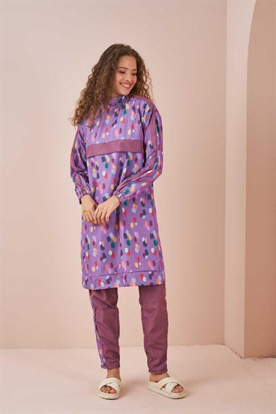 Polkadot Pattern Covered Swimsuit Long Lilac