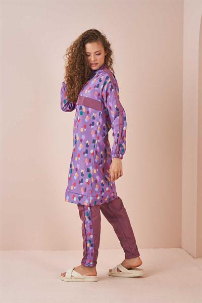 Polkadot Pattern Covered Swimsuit Long Lilac