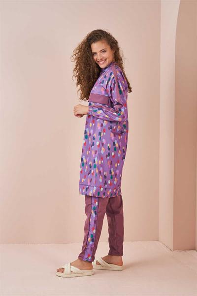 Polkadot Pattern Covered Swimsuit Long Lilac