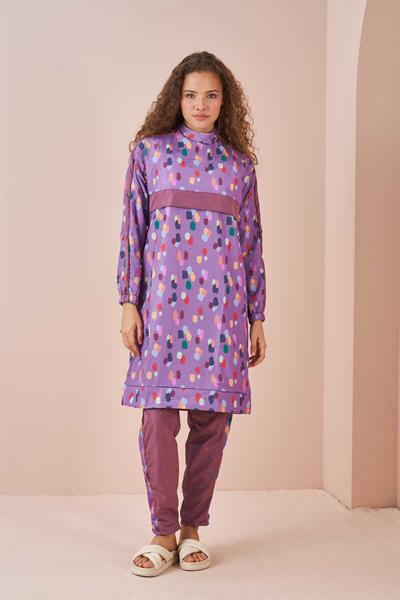 Polkadot Pattern Covered Swimsuit Long Lilac