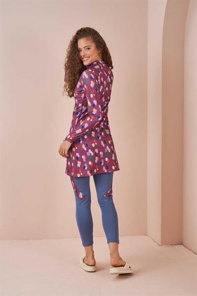 Puantiye Performans Tesettür Mayo Takımı Gül Kurusu