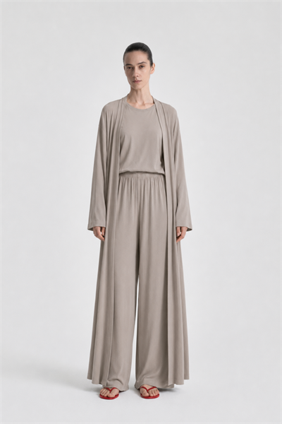 Relaxia | 3 lü Kimono Pantolon Tişört Takım Ekru